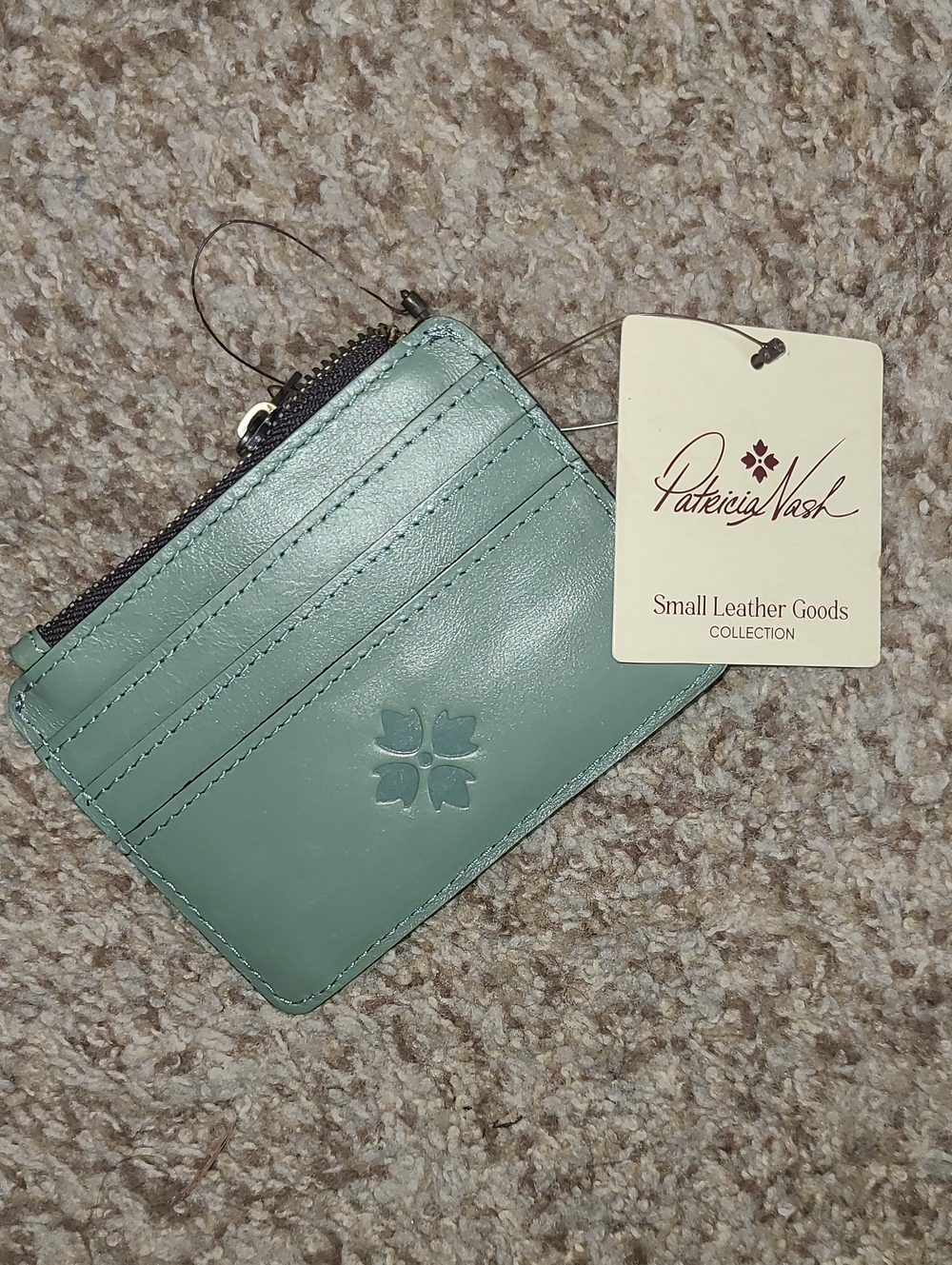 Patricia Nash Sage Green Leather Card Holder with Zip Pocket